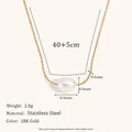 Collier en acier inoxydable plaqué or 18 carats avec pendentif perle naturelle et dimensions - Chaîne Fine Perle d'Eau Douce Simple (N3232-3243)