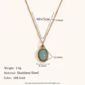 Collier en acier inoxydable plaqué or 18 carats avec pendentif pierre bleue et tailles - Pendentif Pierre Naturelle Aventurine Grise (N3232-3243)