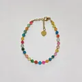 Detailed macro view of colorful faceted natural stone beaded bracelet with heart charm - Bracelet / 17+3cm / Multicolor Bead Bracelet