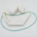 Handmade faceted light blue natural stone necklace with delicate gold bead spacers - Necklace / 38+5cm / Sea Blue and Gold