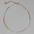 Detail of vintage faceted natural stone necklace with gold beads on grey background - Necklace / 38+5cm / Pink and White Beads with Gold