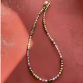 Vintage handmade green natural stone beaded necklace with gold spacers and crystals - Necklace / 38+5cm / Purple and Green Mixed Beads