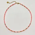 Handmade pink natural stone choker necklace with gold spacers and heart extension chain - Necklace / 38+5cm / Pink and Gold