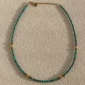 Handmade vintage necklace featuring faceted turquoise stone beads and gold spacers - Necklace / 38+5cm / Camouflage Green and Gold