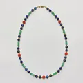 Vintage handmade necklace with multi-color faceted natural stones and gold spacer beads - Necklace / 43cm / Blue and Green