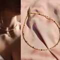Elegant handmade faceted natural stone choker necklace with gold spacer beads for women - Necklace / 38+5cm / Yellow-Brown and Gold