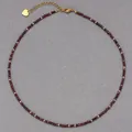 Handmade vintage faceted natural red stone necklace with gold spacer beads for women - Necklace / 38+5cm / Reddish Brown and Gold