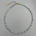 Elegant vintage handmade natural stone beaded necklace with gold spacers and heart charm - Necklace / 38+5cm / Purple Green Contrast