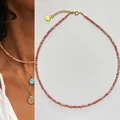 Handmade vintage pink faceted natural stone choker necklace with elegant gold spacer beads - Necklace / 38+5cm / Pink Brown