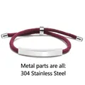 Handmade red braided rope bracelet featuring a polished 304 stainless steel bar - Wine Red Rope / Silver Metal