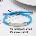 Durable blue woven cord bracelet featuring a 304 stainless steel curved bar for DIY engraving - Light Blue Rope / Silver Metal