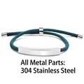 Dark teal woven rope bracelet featuring a polished 304 stainless steel bar and accents - Blue Rope / Silver Metal