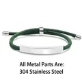 Minimalist dark green braided cord bracelet featuring 304 stainless steel bar and accents - Green Rope / Silver Metal