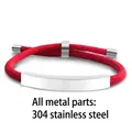 Red braided cord bracelet with 304 stainless steel bar for engraving - Red Rope/Silver Metal