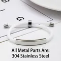 White braided cord bracelet with polished 304 stainless steel bar for engraving - White Rope/Silver Metal