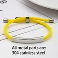 Handmade yellow braided rope bracelet with a polished 304 stainless steel identity plate - Yellow Rope / Silver Metal
