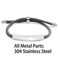 Minimalist grey braided cord bracelet with 304 stainless steel curved plate for engraving - Gray Rope / Silver Metal