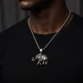 Detailed close-up of a vintage titanium steel elephant pendant necklace on a model - Steel Color Pendant With Box Chain