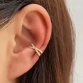 Elegant gold-plated cross-over ear cuff with sparkling zircon inlays in golden finish - X-Cross Style / KC Gold (KC Gold DZ-377)