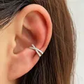 Elegant silver-tone cross-shaped ear cuff with sparkling zircon inlay for non-pierced ears - X-Cross Style / White K (White K DZ-378)