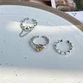 Vintage silver heart and yellow gemstone ring set for women in dark gothic style - 5324702