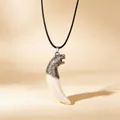 Domineering wolf head resin tooth pendant necklace with adjustable black wax cord - Leopard Head Pendant + Wax Cord