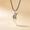 Vintage men's wolf tooth pendant necklace with resin eagle head and black cord. - Eagle Head Pendant + Wax Cord