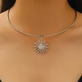 Elegant silver sun face pendant choker necklace for women stylish celestial clavicle chain - Sun Face Pendant Silver Style (White Gold Plated 2020)