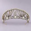 Vintage baroque bridal tiara featuring elegant pearls and crystals in antique gold finish - Antique Gold