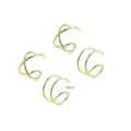 Minimalist gold plated brass ear cuff set with irregular cross and double hoop design - Cross Parallel Ear Cuffs Set (e882) / 4 Pcs Pack / Gold