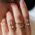 7pcs gold knuckle ring set with celestial moon star and butterfly rhinestone designs - Gold Moon Star Butterfly Knuckle Ring 7-Piece Set (50691) / Gold