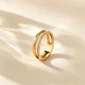 Close-up of double-layer titanium steel ring with sparkling pave crystals - US 5 / Gold