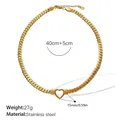 Goudvergulde roestvrijstalen hart-Cubaanse ketting met maataanduidingen - Gouden Halsketting (XL93G)