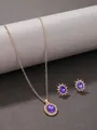 Detailed view of Baroque style jewelry set with purple gemstones and sunflower design - Rose Gold Purple M-144 (2-Piece Set)