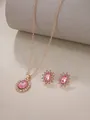Close-up detail showing the intricate pink gemstone and rhinestone sunflower jewelry set - Rose Gold Pink M-147 (2-Piece Set)