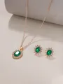 Detailed view of baroque emerald green gemstone necklace and sunburst earring set - Rose Gold Green M-148 (2-Piece Set)