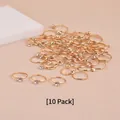 Lot de 10 bagues dorées réglables avec cristaux solitaires à quatre griffes pour femme - Ouvert Réglable / Lot de 10 / Or