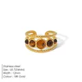Vintage gevlochten ring van verguld roestvrij staal met bruine stenen - Omtrek 54MM-US7 / Tiger Eye Stone Style / 10 Stuks Verpakking / Goud (Bruin Decor)