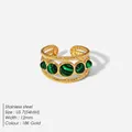 Vintage ring van 18K verguld roestvrij staal met groene natuursteen voor vrouwen - Omtrek 54MM-US7 / Malachiet Textuur Stijl / 10 Stuks Verpakking / Goud (Groen Decor)