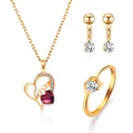 Elegant gold jewelry set with heart Love pendant, earrings and ring with zircons - KC Gold 4337 (3-Piece Set)