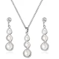 Elegant silver pearl jewelry set featuring a geometric twist necklace and earrings - White K 0570 (2-Piece Set)