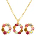 Elegant multi-colored zircon jewelry set featuring a gold-plated necklace and stud earrings - KC Gold 4676 (2-Piece Set)