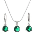 Elegant silver-tone jewelry set with round green zircon necklace and earrings - White K Green 8892 (2-Piece Set)