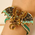 Retro enamel golden dragon handmade woven bracelet with green and black accents - Bracelet / Green (11555)