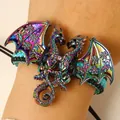 Vintage iridescent enamel dragon woven bracelet featuring intricate rhinestone detailing - Woven Bracelet (3038) / Iridescent