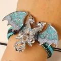 Vintage enamel dragon woven bracelet with blue wings and sparkling rhinestone detail - Woven Bracelet (7735) / Blue