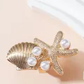 Bague dorée étoile de mer et coquillage avec perles pour bijoux de style océanique - Bague Étoile de Mer Coquille Perle Artificielle (X1963) / Or KC