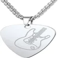 Engraved guitar pick pendant necklace for men in silver finish - Wheat Chain / Steel