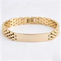 Elegant gold-plated stainless steel watchband link bracelet with a polished ID plate for women - 5-Bead Watch Strap Style / 21cm * 10mm / Gold