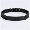 Sleek black stainless steel watch strap style link bracelet with a curved smooth metal plate - 21cm * 10mm / Black 5-Bead